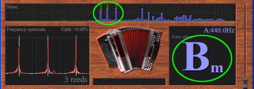 The tuner can measure chords which exist of three notes