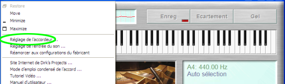 Ouvrir la configuration de l'accordeur