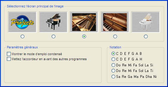 Paramètres de réglage du piano