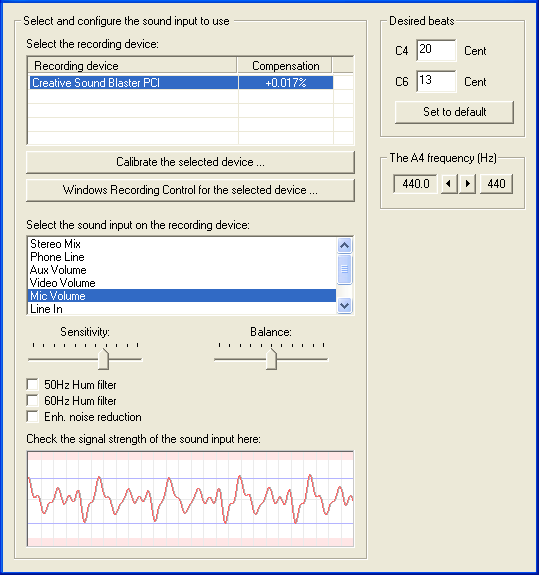 Select the sound input