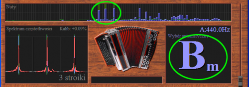 Tuner może dokonywać pomiaru akordów złożonych z trzech nut