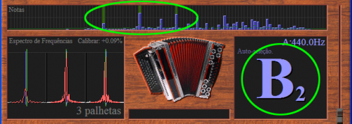 O sintonizador pode medir duas ou três notas que são uma oitava parte, ao mesmo tempo
