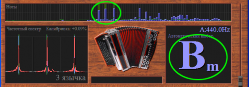 Тюнер может измерять аккорды состоящие из трёх нот